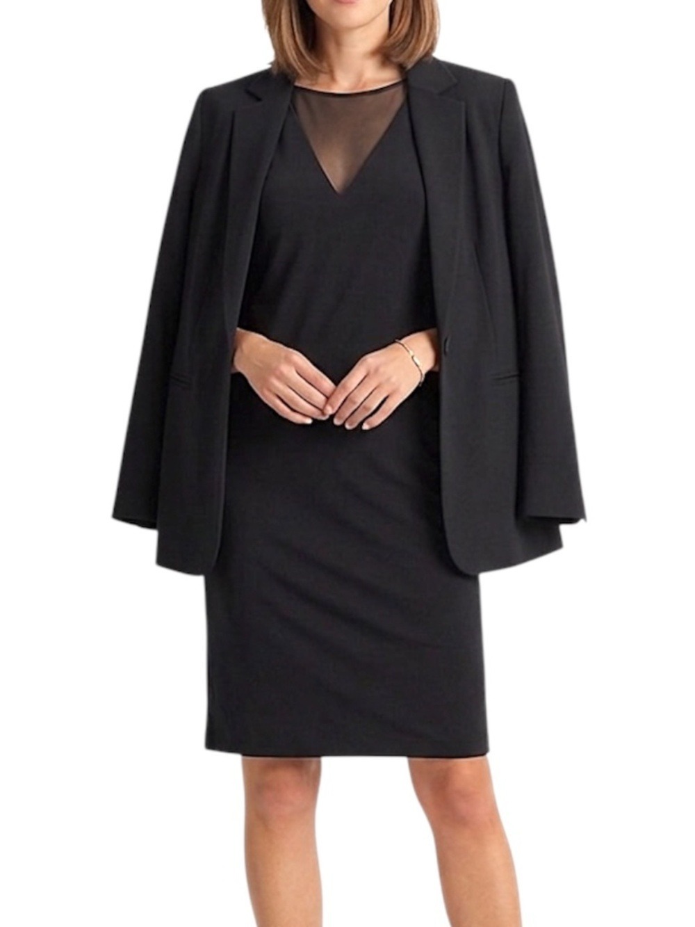 Lauren Ralph Lauren old money quiet luxury black illusion neck shift dress S